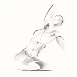 Illustration abstraite en noir et blanc présentant des lignes tourbillonnantes et des formes texturées et fumées qui créent une composition dynamique et fluide, évoquant la grâce et le mouvement du Pilates, avec un fort sentiment de profondeur.