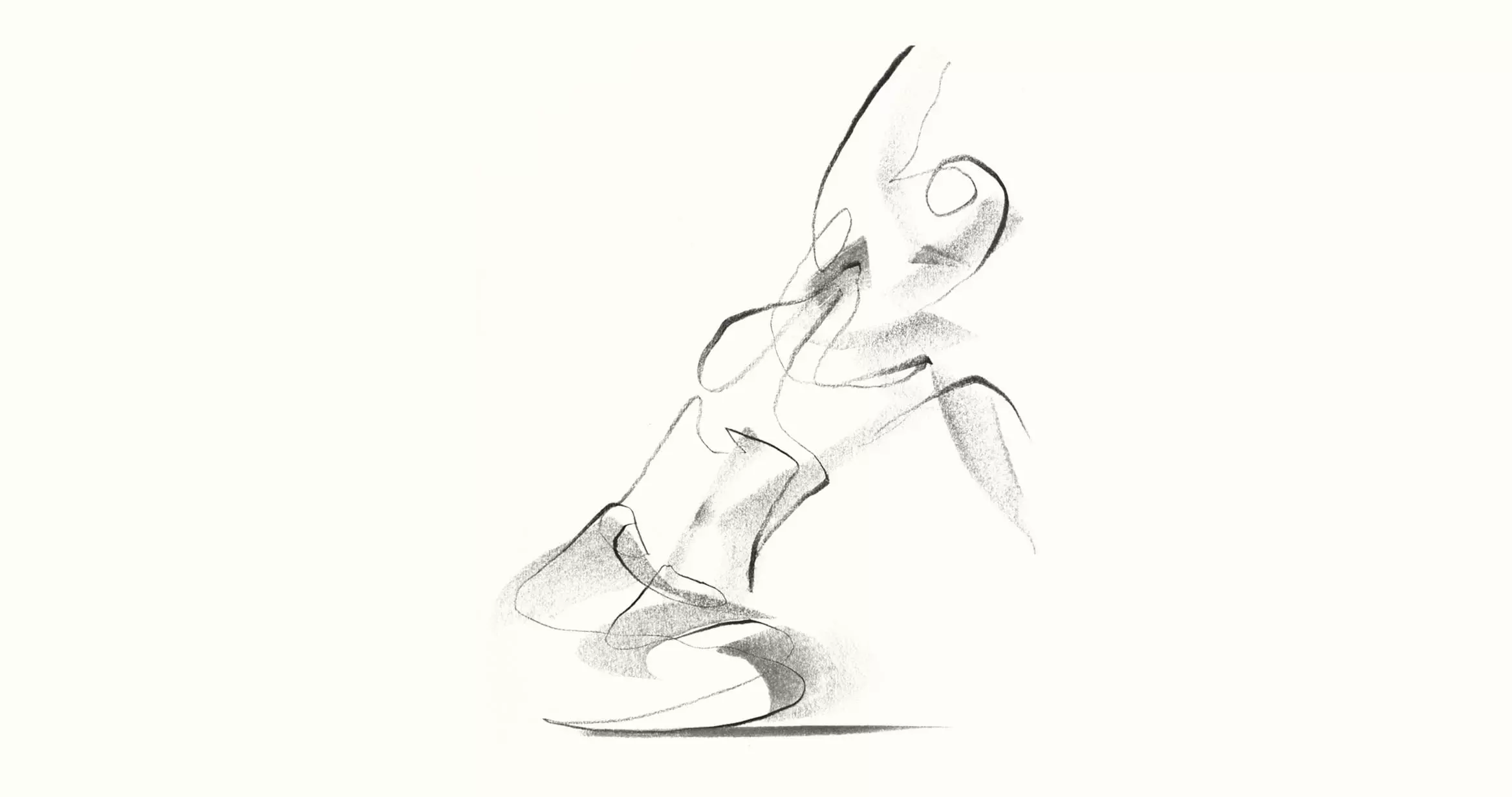 Illustration abstraite en noir et blanc présentant des lignes tourbillonnantes et des formes texturées et fumées qui créent une composition dynamique et fluide, évoquant la grâce et le mouvement du Pilates, avec un fort sentiment de profondeur.